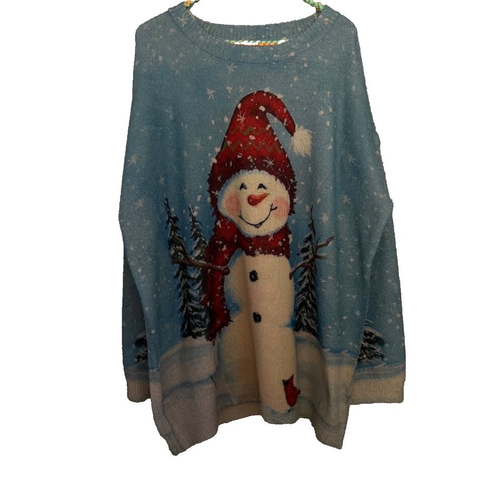 Womens Snowman Graphic Sweater Size 2XL Wool Oversized Christmas Holiday Festive
